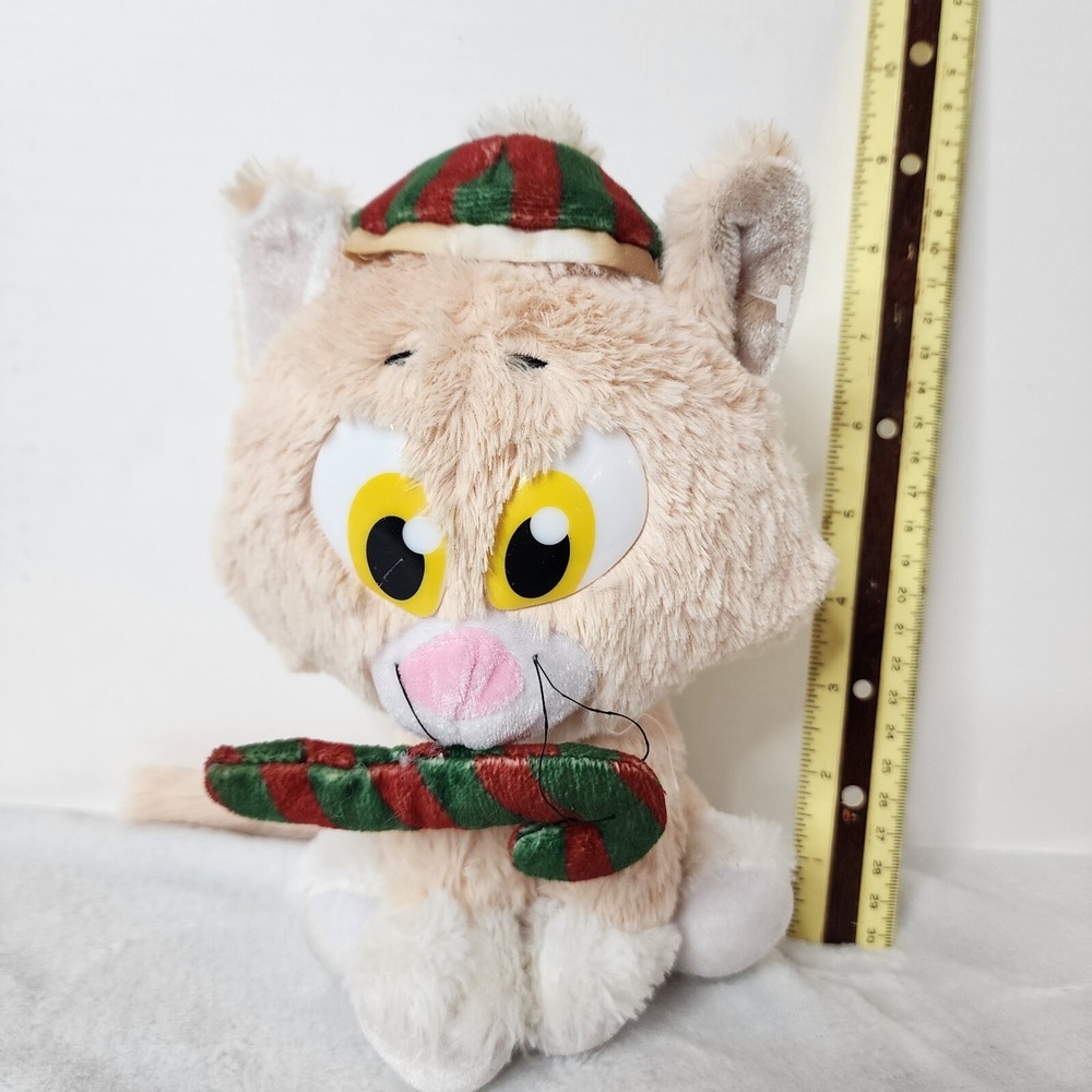 RARE Candy Cane Cat From  Ideal  Toys Direct Holiday Plush‎ Stuffed Animal 8"
